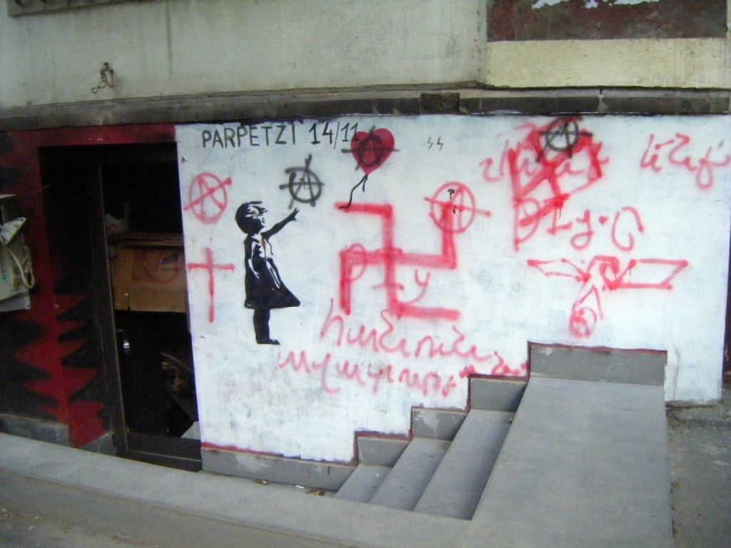 After the firebombing of DIY bar in Yerevan, swastikas were painted on its walls/photo courtesy of Z.G